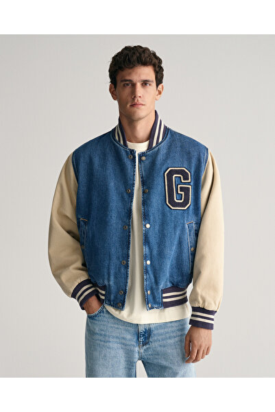 Gant Erkek Lacivert Relaxed Fit Hakim Yaka Logolu Bomber Ceket