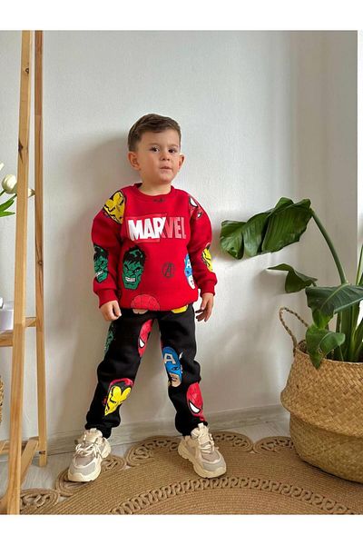 MİNİKO KİDS Boy's Marvel Model 3 Thread Raster Tracksuit Set