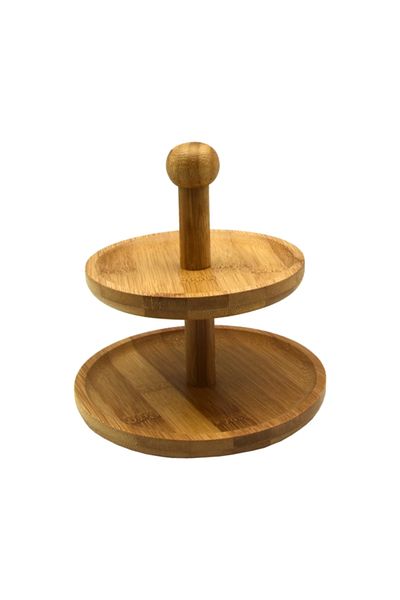 Bien Servi 2-Tier Elegant Round Bamboo Snack Stand 15.5 x 16.5cm