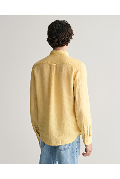 Gant Erkek Sarı Regular Fit Düğmeli Yaka Keten Gömlek