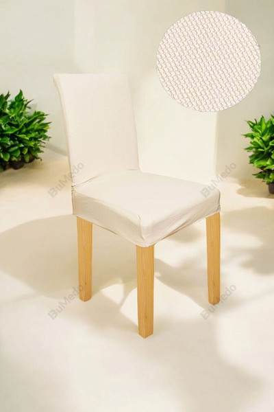 Bumedo Bal Peteği Likralı Spandex Kumaş Sandalye Kılıfı Yıkanabilir Tüylenmez Tekli Sandalye Örtüsü - Krem