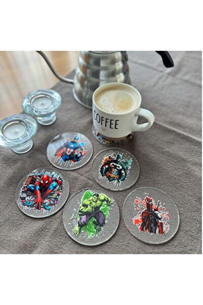 Lazer Store كوستر زجاجي بشخصيات مارفل - 6 قطع