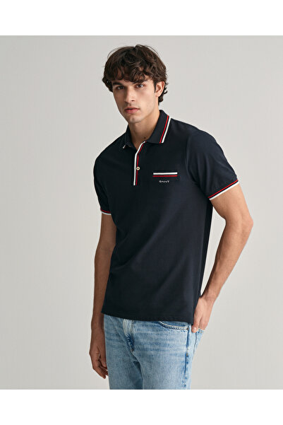 Gant Erkek Siyah Regular Fit Çizgili Polo