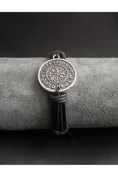 BSN Store Set of 3 Genuine Leather Bracelet, Keychain and Necklace with Scandinavian Ax and Compass Figures