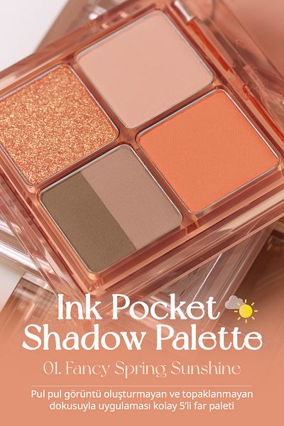 PERIPERA 5-Piece Eyeshadow Palette - Matte, Glitter Shades, Peripera Ink Pocket Shadow Palette (01 Fancy Spring Sunshine)