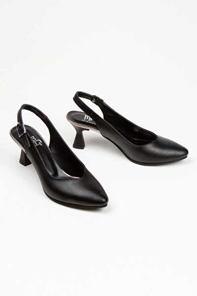 MFT AYAKKABI حذاء كاجوال نسائي أسود مفتوح من الخلف بكعب رفيع