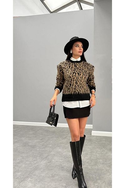 DAMGA Collection Дамски плетен пуловер с леопард
