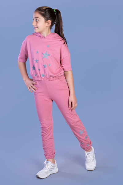Toontoy Girl's Reflective Star Printed Tracksuit