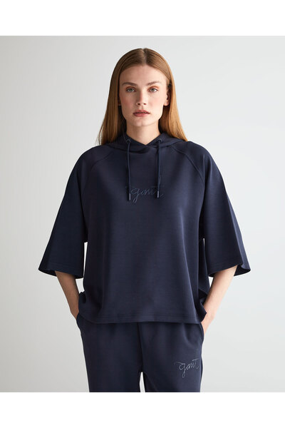 Gant Kadın Lacivert Oversize Fit Kapüşonlu Logolu Sweatshirt