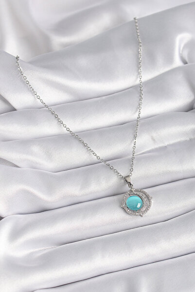 Clariss 316L Steel Silver Color Blue Pearlescent Crescent Model Women's Necklace