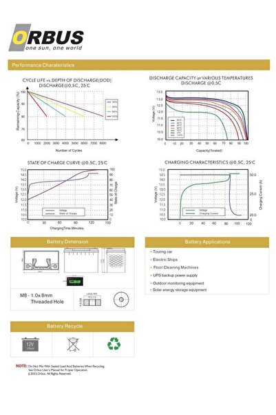 ORBUS 12.8 Volt 100 Amper Lityum Lifepo4 Akü