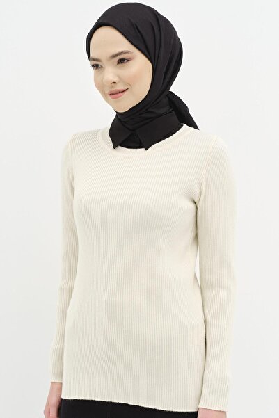 Tuğba Bisiklet Yaka Fitilli Triko Kazak - Kemik