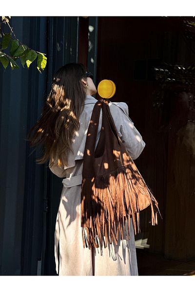 AÈC PRIVÈ Geantă pentru cumpărături cowboy din piele intoarsa maro premium - 777