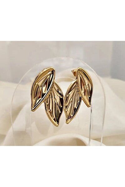 mos&more Gold İkili Yaprak Tasarım  Kadın Küpe