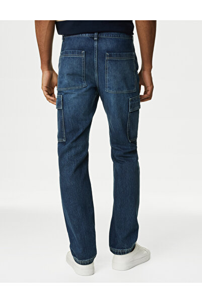 Marks & Spencer Saf Pamuklu Straight Fit Kargo Jean Pantolon