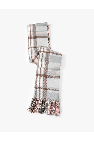 Koton Soft Textured Plaid Tasseled Scarf