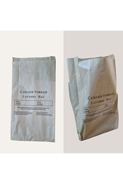 lara buklet 50 'li Otel Tipi Kraft Kağıt Çamaşır Torbası (STANDART BASKILI) -...