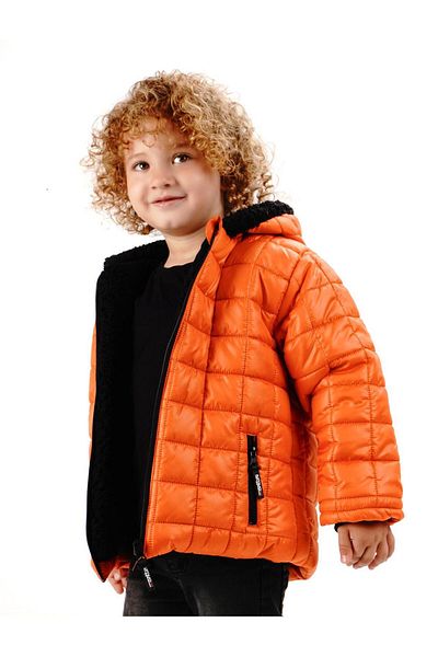 TRENDİMİZBİR Boy's Square Patterned Hooded Coat
