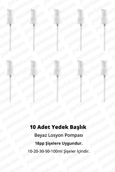 parlakcam 10 Pcs White Lotion Pump - 18Pp Mouth, Suitable for 10-20-30-50-100ml Bottles
