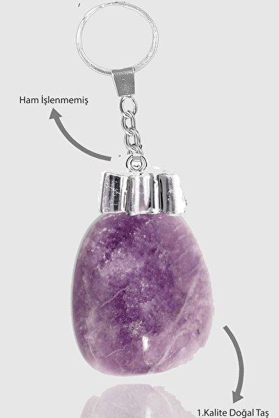 Erilsa حجر ليبيدوليت الطبيعي - موديل خام، معتمد، سلسلة مفاتيح (حجر الذرة)