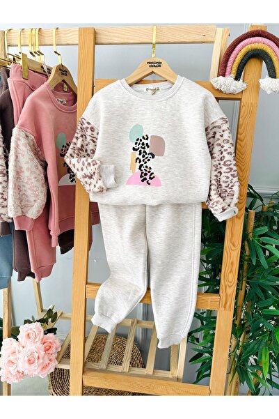 Minigimin Cicileri Дівчача зимовий комплект для найменших - плюшевий леопард з деталями, 2 предмети, бежевий