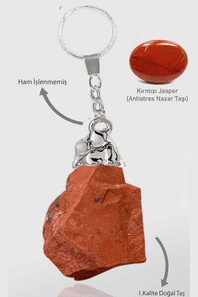 Erilsa Certified Raw Unprocessed Model Red Jasper Stone Natural Stone Keychain