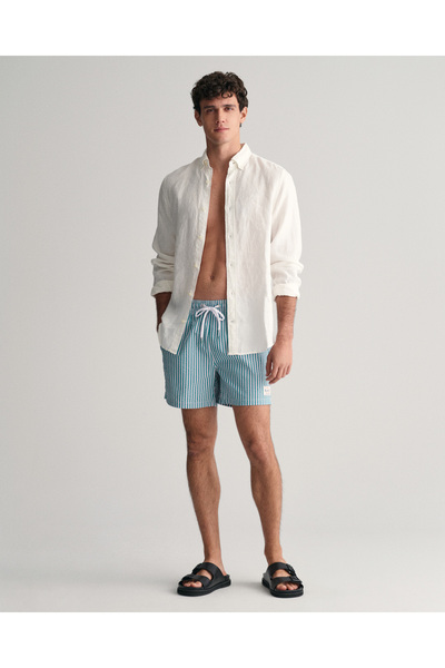 Gant Erkek Yeşil Regular Fit Çizgili Mayo Şort