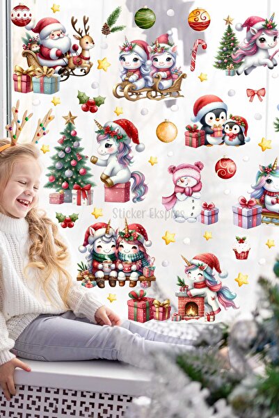 Sticker Ekspres Set de autocolante pentru uși și perete din sticlă cu unicorn...