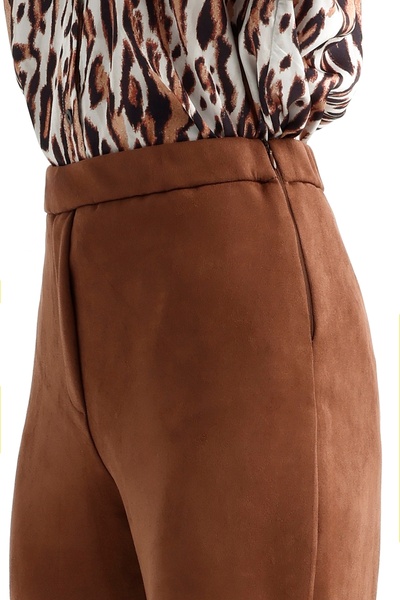 MD trend Women's Elastic Waist Side Zipper Closure Suede Spanish Pants