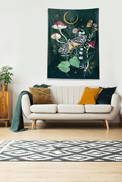 Pelangi Multirenk Mushroom Mantar Leke Tutmaz Kadife Kumaş Duvar Örtüsü Duvar...