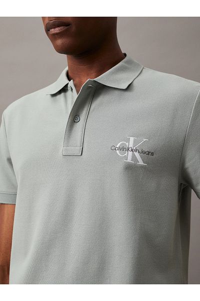 Calvin Klein Men's Regular Fit Polo Neck Logo on the Chest Cotton Short Sleeve Gray Polo Neck T-Shirt J30J 325664 -Pff