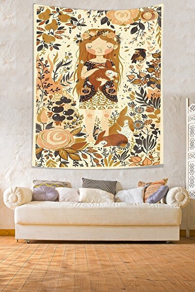 Pelangi Flower Girl Stain Resistant Fabric Wall Cover Wall Carpet Tapestry