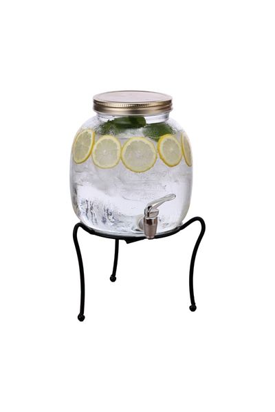 Bien Servi 2-Piece Elegant Glass Dispenser with Iron Stand