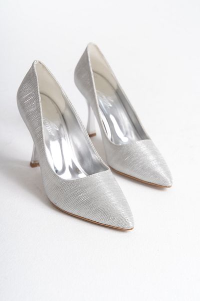 LUNA FLOWER Silver Glitter Heeled Women's Shoes Lf750