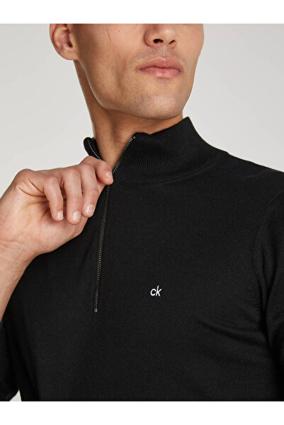 Calvin Klein Erkek Yarım Fermuarlı Dik Yaka Regular Fit Uzun Kollu Siyah Kazak K10K113748-BEH