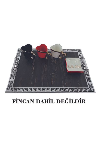 şamaksesuar Wooden and Silver Gold Plexiglass - Decorative and Decorative Coffee Cup Tray (45x35 CM)