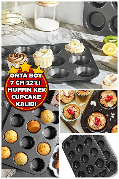 İnfeta 7Cm Orta Boy 12'li Yanmaz Yapışmaz Muffin Cupcake Kalıbı , Cheesecake ...