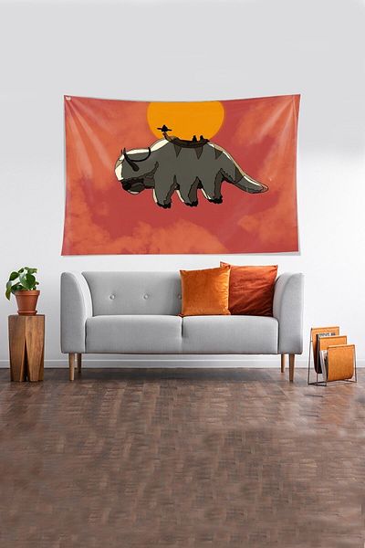 Pelangi Avatar Patterned Orange Velvet Tapestry - Stain Resistant Wall Carpet