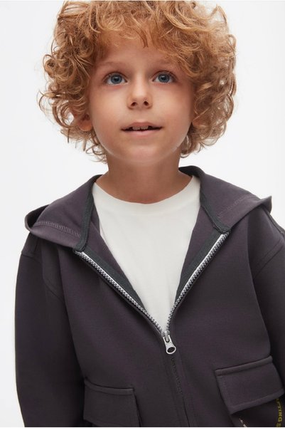 nk kids Boy's Soft Textured 3-String No-Rise Hooded Combed Cotton Cardigan