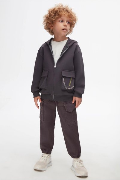 nk kids Boy's Soft Textured 3-String No-Rise Hooded Combed Cotton Cardigan