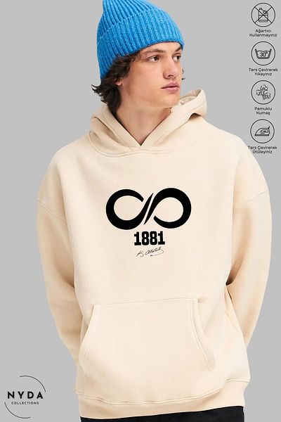 Nyda Collections Φούτερ με κουκούλα Ataturk 1881 με στάμπα Unisex - Μακρυμάνικο, Raster, Oversize βαμβακερό