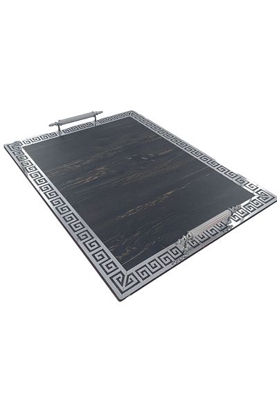 şamaksesuar Wooden and Silver Gold Plexiglass - Decorative and Decorative Coffee Cup Tray (45x35 CM)