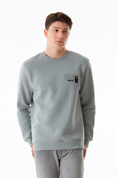 Fulla Moda 3 İplik Yazı Nakışlı Bisiklet Yaka Sweatshirt