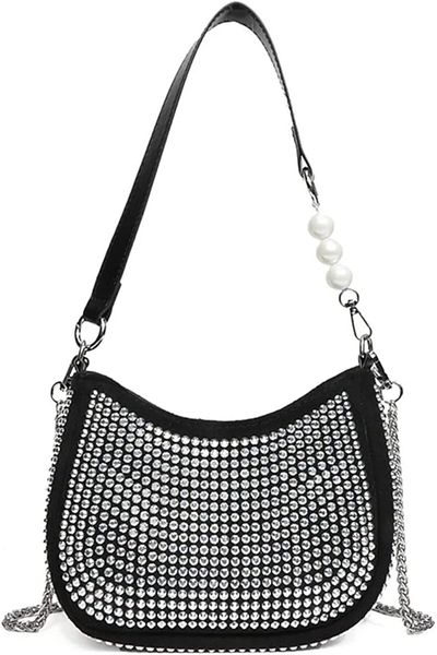 BAGzy Women's White Stone Evening Dress Handbag