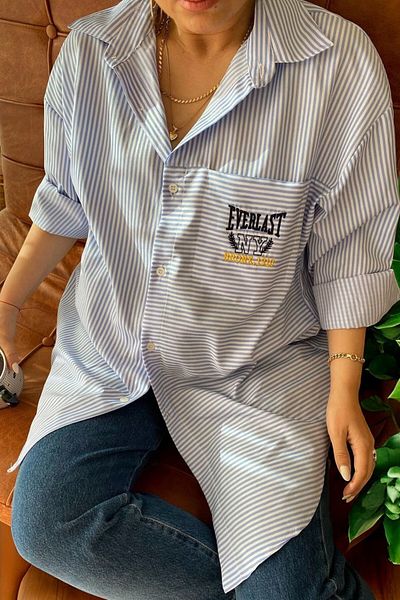 Flow Mi̇sseale Light Blue Striped Everlast Embroidered Shirt