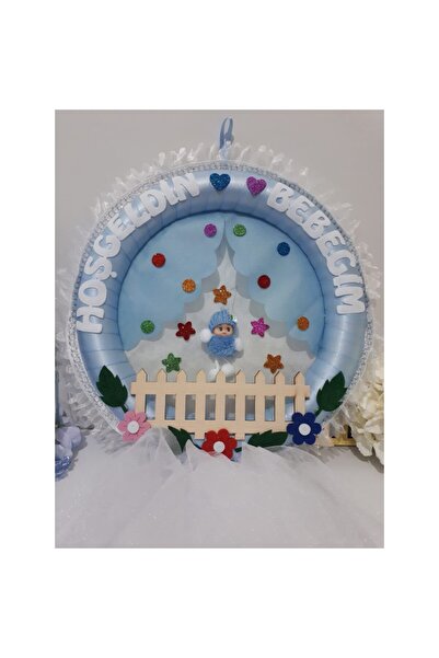 Hayaller Dükkanı Çitli Daire Hoşgeldin Bebeğim Ucuz Kapı Süsü-Pembe