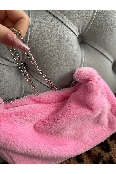 fluffy Cindy Pink Chain Baguette / Candy Pink Chain Hand and Shoulder Bag