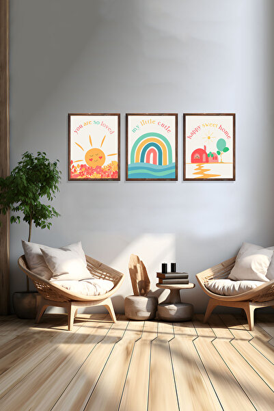 wudie Pictură decorativă din 3 piese, cu cadru din lemn, pictură abstractă, p...