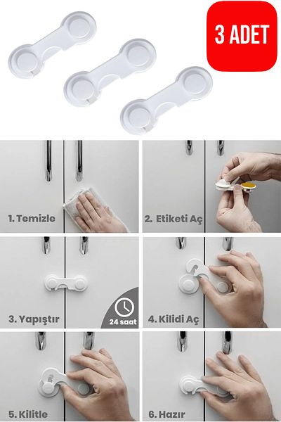 CocoVia 3 Pcs Snap-On Baby and Child Protection Lock - Multi-Purpose Cabinet Drawer