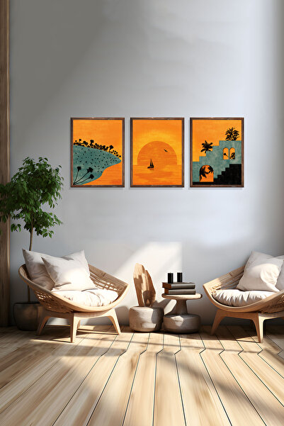 wudie Pictură decorativă din 3 piese, cu cadru din lemn, pictură abstractă, p...